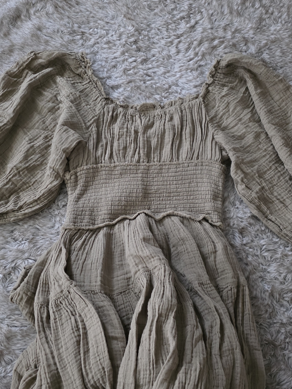 Free People Toledo Embroidered Midi Dress Greyed Olive Green Lantern Sleeve - Picture 12 of 15